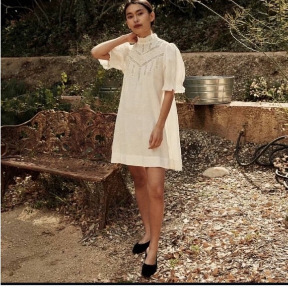 Rare Doen Sylvestra embroidered mini dress sz L cream Salt - Picture 2 of 6